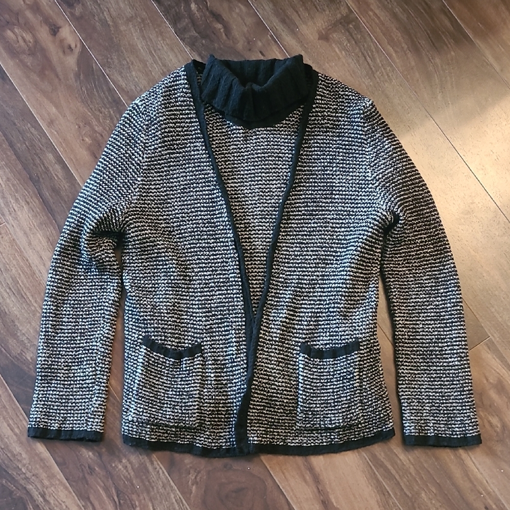 MaxMara Black and White Knit Wool Blend Cardigan And Shirt Set